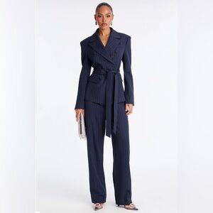 Focus Forward Belted Pinstripe Blazer - Navy/combo. Size L. But fits a M.